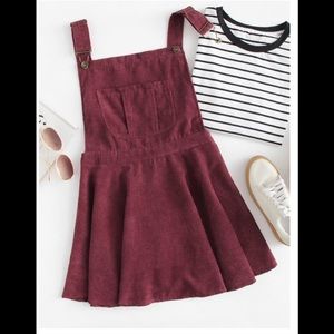 Burgundy Corduroy Overall Dress